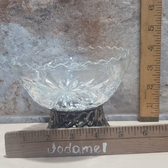 Vintage Clear Glass Compote Dish Metal Base Stand - Picture 9 of 12
